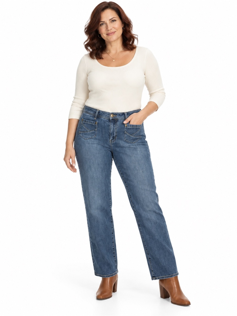 Kim Rogers Straight Leg Jeans Womens Size 12 Mid-Rise Stretch Denim Classic Blue